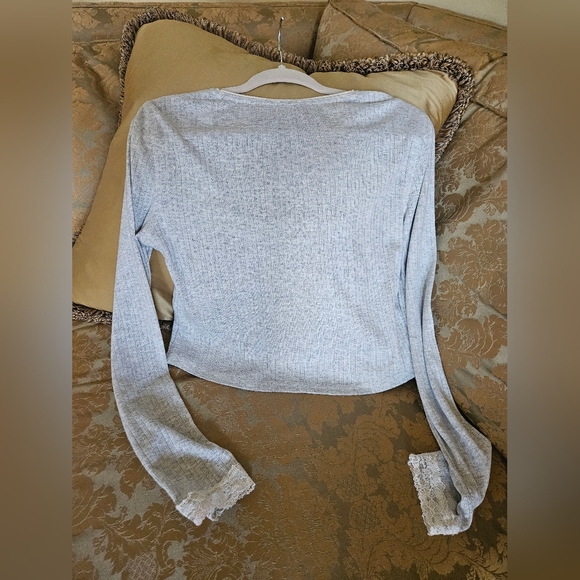 NWOT Free People Intimately long sleeve top with lace details in gray - Picture 5 of 15